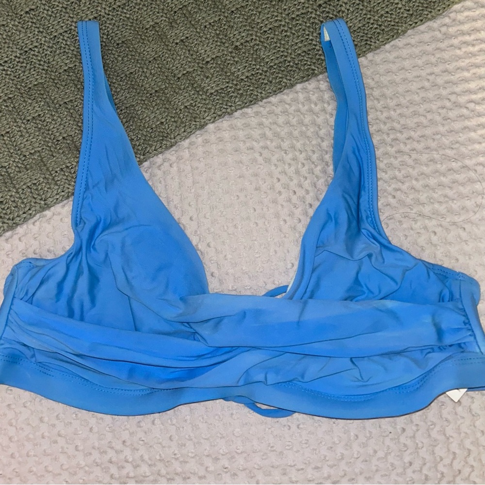 Time and Tru Blue Criss Cross Bikini Top